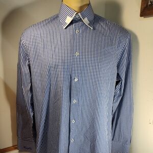 Coogi Luxe Men's Shirt Blue White Check XL 17.5/18 Long Sleeve Button Up